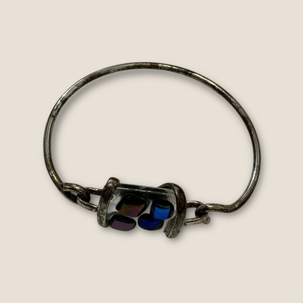 Vintage Sterling Silver Bangle  & Dichroic Glass Artisan Bracelet - Picture 3 of 6